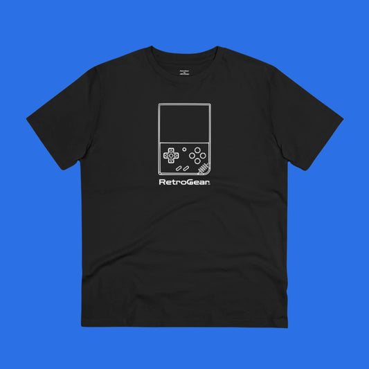 Zwart RetroGear T-shirt met opdruk van Miyoo Mini Plus retro console